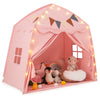 Extra large pink kids play tent with string lights, featuring a boho design, perfect for playtime or as a bed tent.