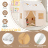 Kids play tent in beige with glow in the dark stars, featuring a roll-up door and mesh windows for ventilation.
