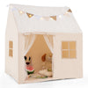 Kids play tent in beige with glow in the dark stars, featuring a roll-up door, mesh windows, and a padded mat for.