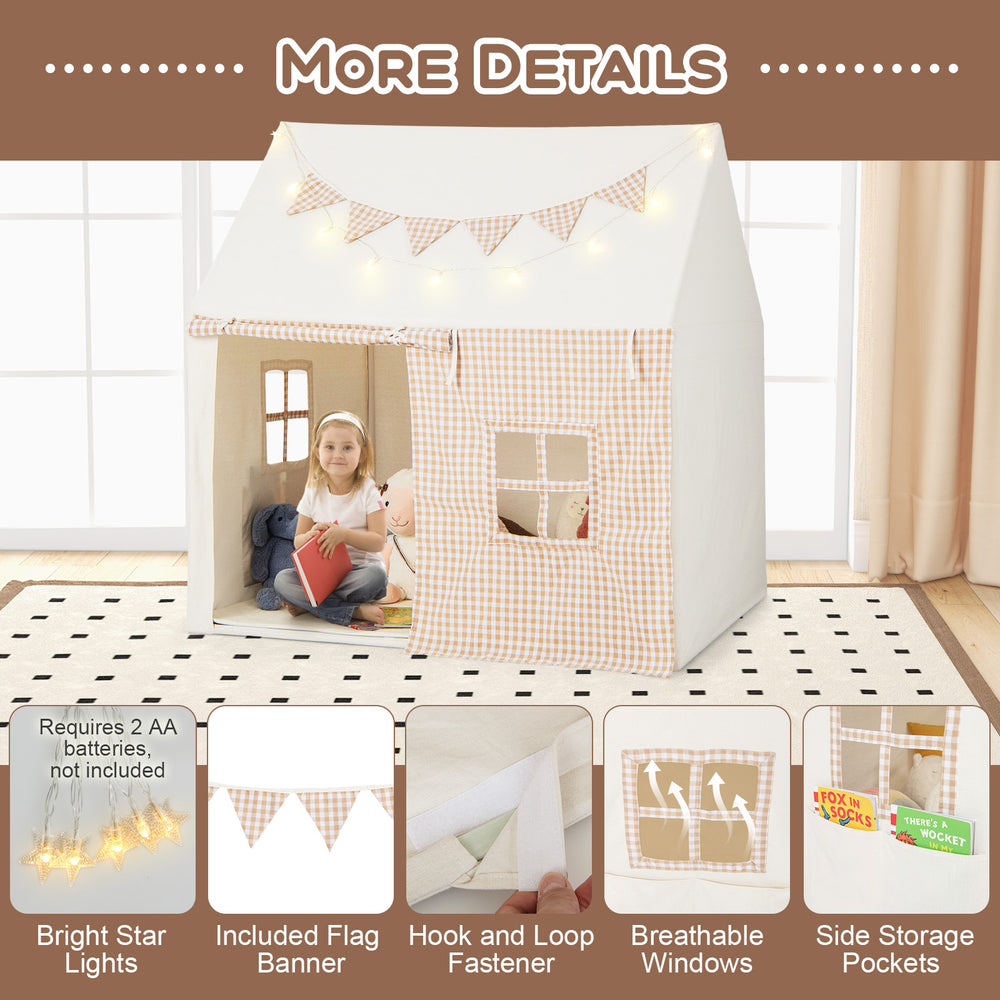 Kids play tent with breathable windows, padded mat, and side storage pockets, perfect for playrooms and bedrooms.