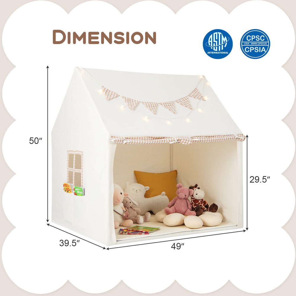 Kids play tent with padded mat, breathable windows, and storage pockets, ideal for playrooms and bedrooms.
