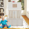 Kids play tent with playpen in beige, showcasing a front tie-rope door and mesh curtain for easy access and airflow.