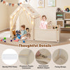 Kids play tent with beige playpen, featuring sturdy PVC poles, breathable mesh windows, and a cozy space for play.