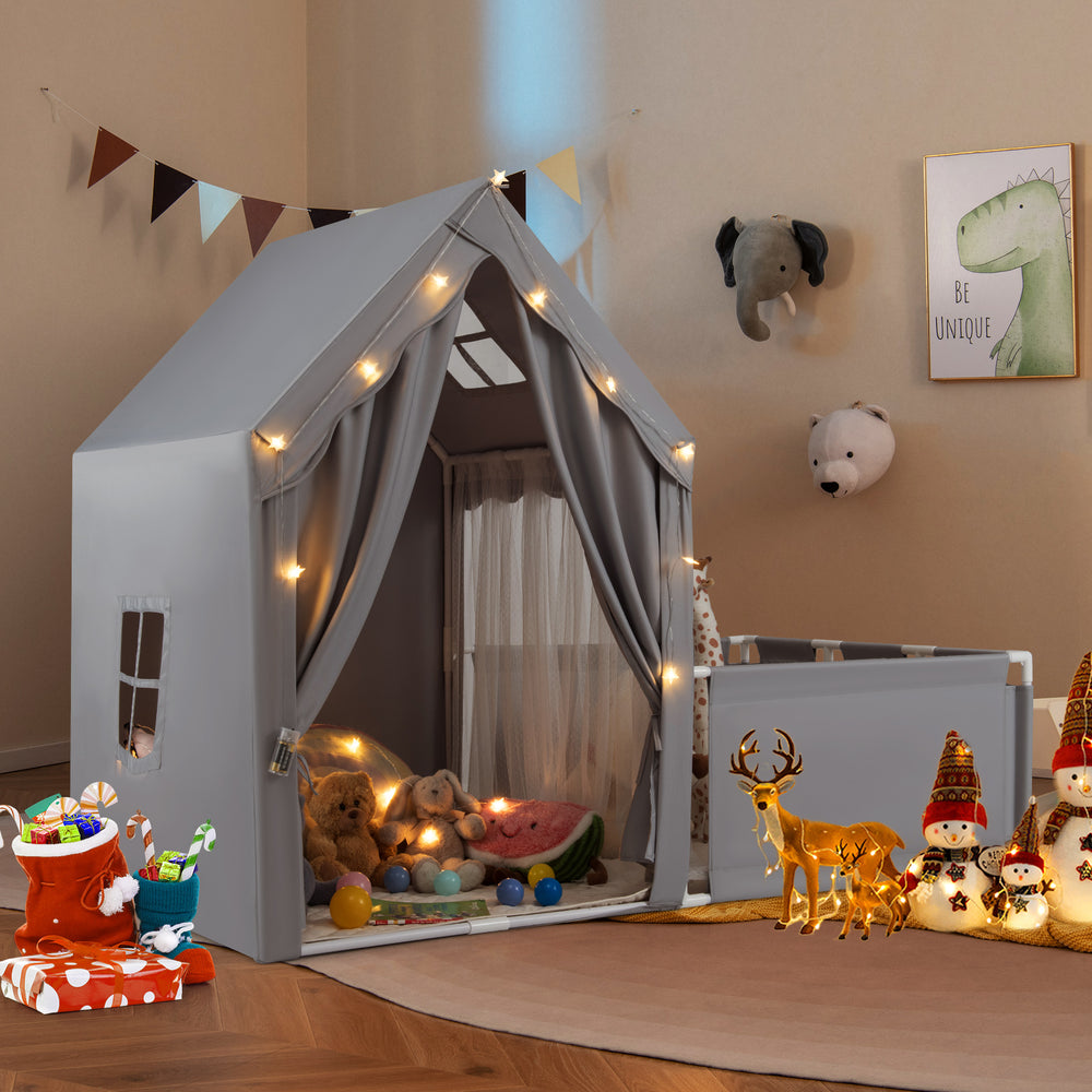 Kids Play Tent with Playpen 2-in-1 Toddler Playhouse with Yard-Grey - Gallery View 1 of 10