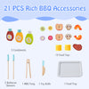Kid's pretend barbecue grill play set with 21 BBQ accessories, including condiments, food toys, and utensils for.