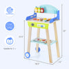 Kid's pretend barbecue grill play set with 21 accessories, sturdy design, and rolling wheels for easy mobility.