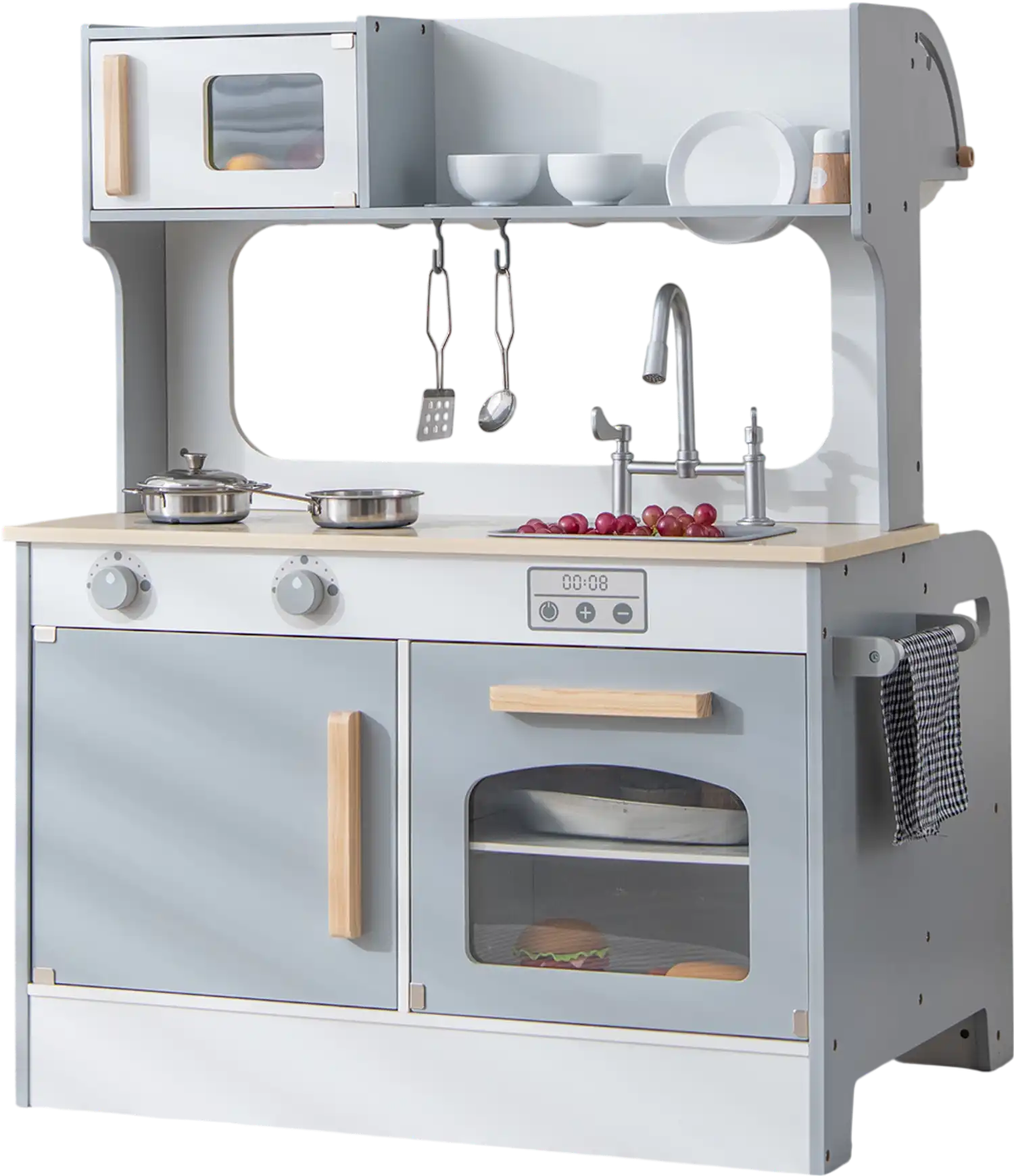 Costway Double-Sided Kids Pretend Kitchen Playset 2-Seat Cafe Gray 14527893 New