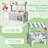 Double-sided kids pretend kitchen playset in gray with cooking and eating modes, promoting creativity and social skills.