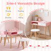 Kids pretend nail salon playset in pink with wooden legs, featuring a writing desk and chair for versatile play and.