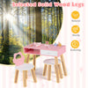Kids pretend nail salon playset with pink desk and stools, featuring solid wood legs for stability and ample storage.