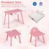 Kids pretend nail salon playset in pink with a table and stool, featuring a drawer for storage and solid wood legs.