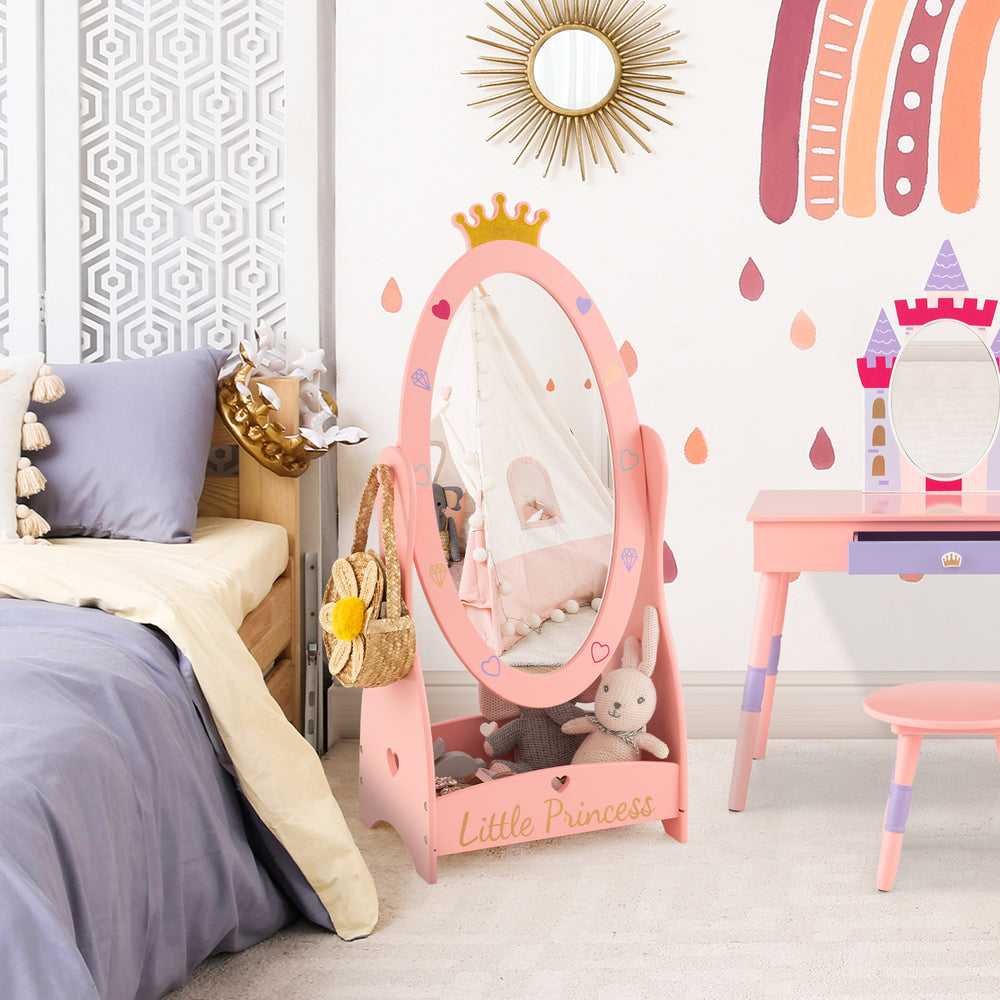 Kids Full Length Mirror with 360 Degree Rotatable Design and Shelf-Pink - Gallery View 1 of 11