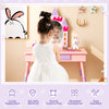 Kids princess vanity table set in pink with mirror, sturdy construction, and cute castle theme, ideal for ages 3+.