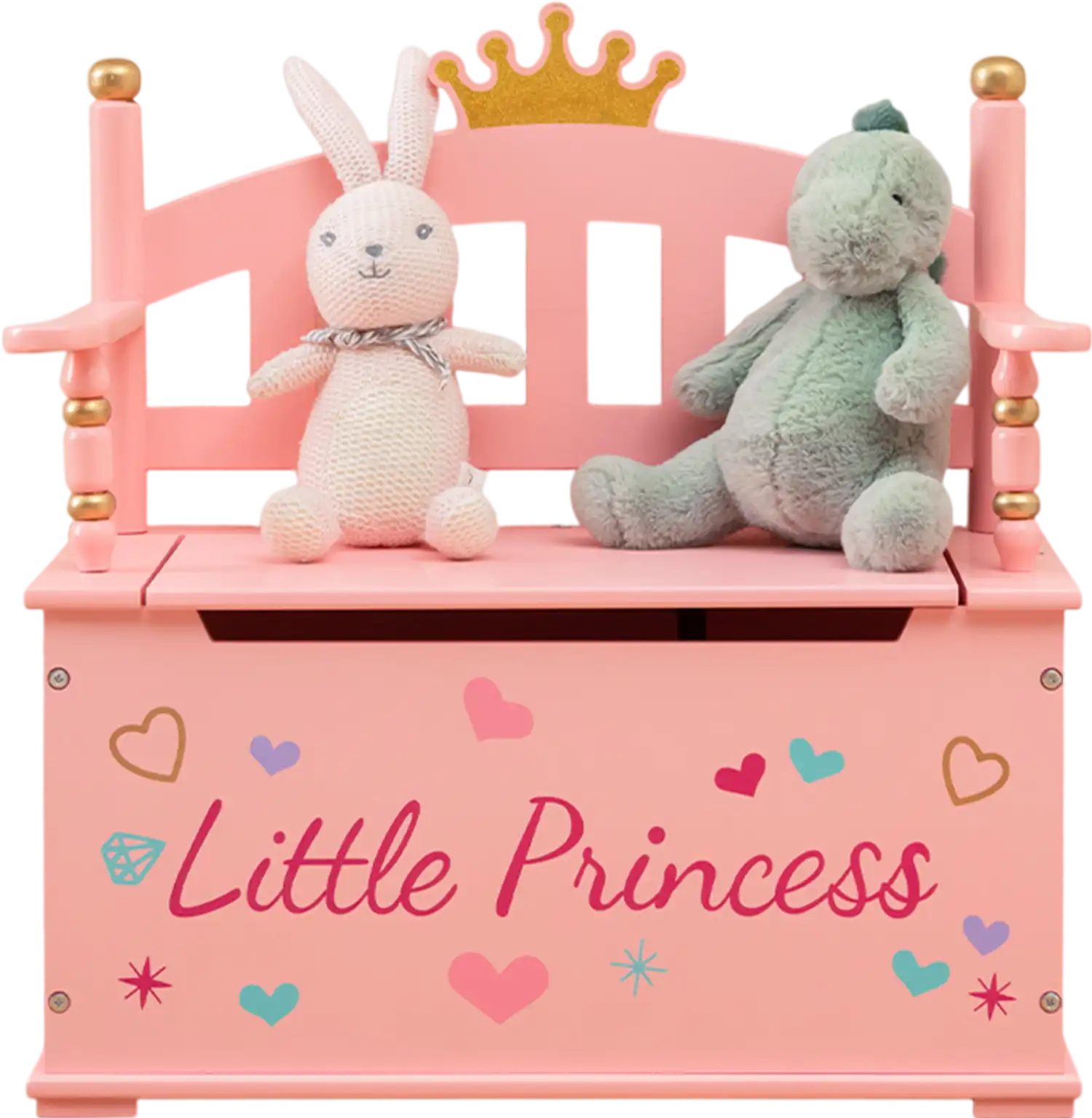 Costway 2-in-1 Kids Princess Wooden Toy Box Storage Bench Pink 57836924 New