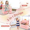 Kids princess wooden toy box in pink, featuring a safe hinged lid, backrest, and armrests for comfortable seating.