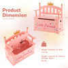 Kids 2-in-1 princess wooden toy box in pink with hinged lid, cozy backrest, and storage for toys, ideal for playrooms.