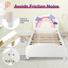 Kids twin size upholstered platform bed with rainbow pattern, padded headboard, and adjustable non-slip feet for.