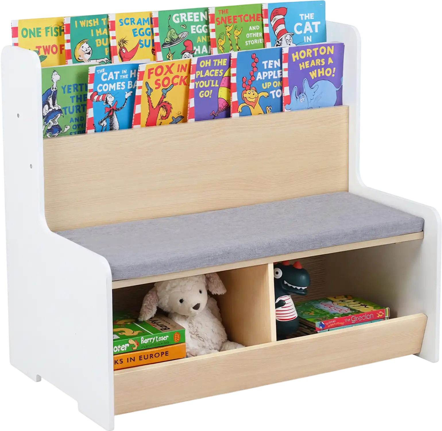 Costway Kids Reading Nook Bench Bookshelf 2 Cubbies 43628856 New