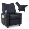 Kids recliner in black with adjustable footrest and cup holder, perfect for toddlers' comfort and relaxation.