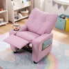 Kids recliner in pink with cup holder and adjustable backrest, perfect for playrooms and providing comfort for children.
