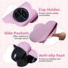 Kids recliner in pink with cup holder, side pockets, and anti-slip feet for added stability and comfort in playrooms.