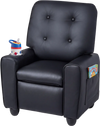 Kids recliner in black with cup holder, adjustable backrest, and padded armrests for ultimate comfort in playrooms.