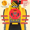 Kids ride-on bulldozer toy with adjustable bucket, realistic sound effects, and flexible steering for ages 3+.