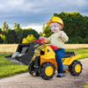 Kids ride-on bulldozer toy truck with adjustable bucket, suitable for ages 3+, featuring durable wheels for easy.