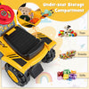 Under-seat storage compartment of the Kids Ride On Bulldozer Toy for snacks, toys, and gifts, suitable for ages 3+.