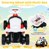 Kids ride-on car sliding toy in black and red with steering wheel music box and under-seat storage for fun and.