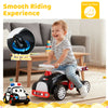 Kids ride-on car sliding toy in black and red with music, under-seat storage, and smooth riding experience for toddlers.