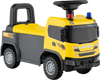 Kids ride-on push car in yellow, licensed SCANIA truck design with steering wheel, music, and under-seat storage.