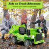 Kids ride-on dump truck in green with electric dump bed, designed for safe outdoor fun and imaginative play.