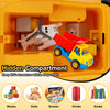 Kids ride-on excavator in yellow with adjustable shovel and hidden storage for blocks, snacks, and toys for.