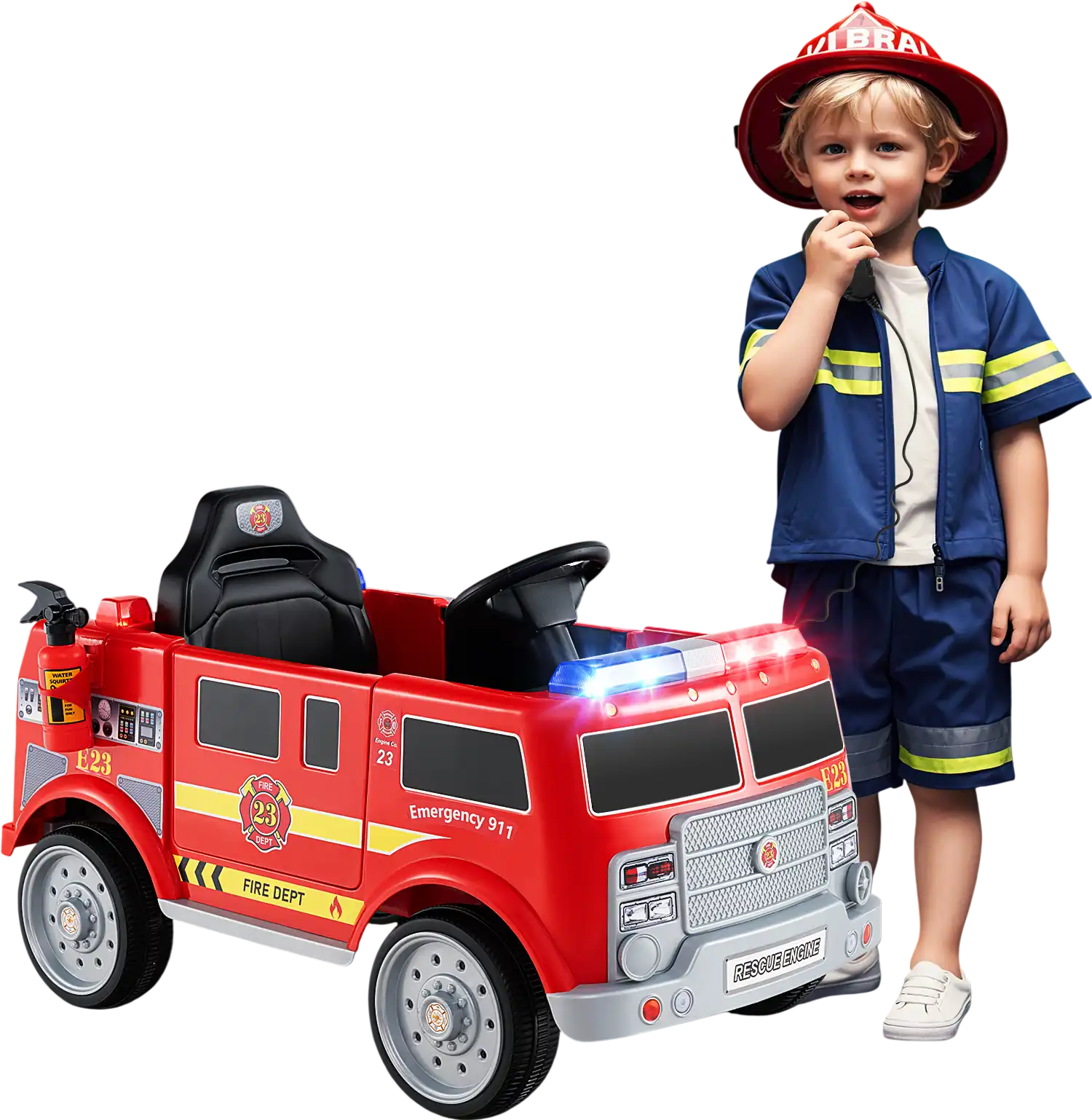 Costway Kids Ride-On Fire Truck Remote Control Extinguisher 578129634 New