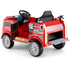 Kids ride-on fire truck in red with spacious seat and adjustable safety belt, perfect for children aged 3-8 years.