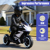 Kids ride-on motorcycle with LED lights, 6V battery, and 15W motor, designed for safe fun on various surfaces.