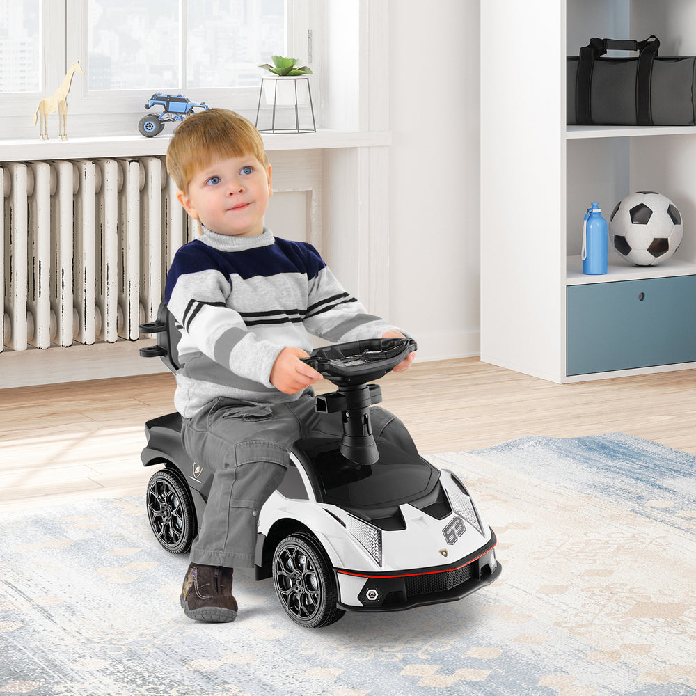 3-in-1 Licensed Lamborghini Ride on Push Car with Handle Guardrail-White - Gallery View 1 of 10