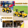 Kids ride-on tractor in yellow with detachable trailer, designed for stability and fun, perfect for outdoor play.