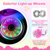 Colorful light-up wheels of adjustable kids roller skates in rose red, featuring premium ABEC-7 bearings for smooth.