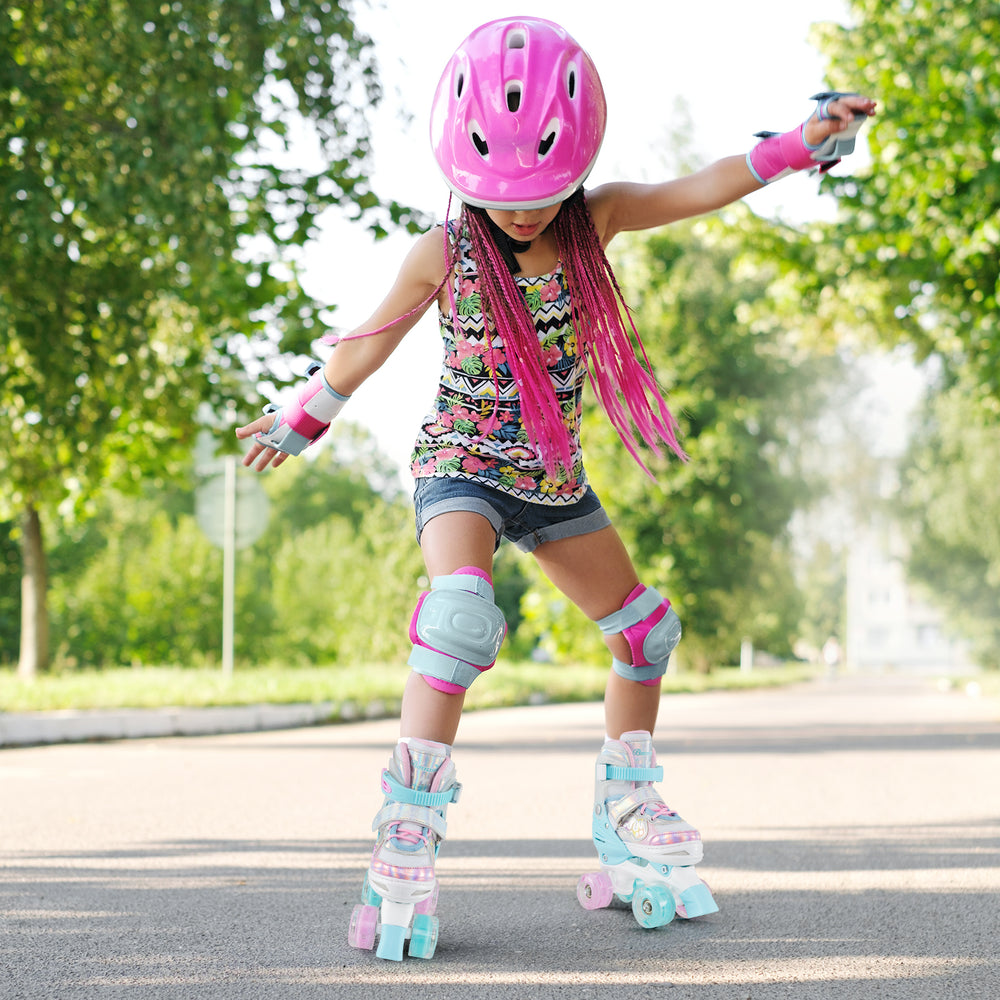 Kids Roller Skates 4 Sizes Adjustable Quad Skates with Light-up Wheels and Safety Protection-Navy - Gallery View 1 of 10
