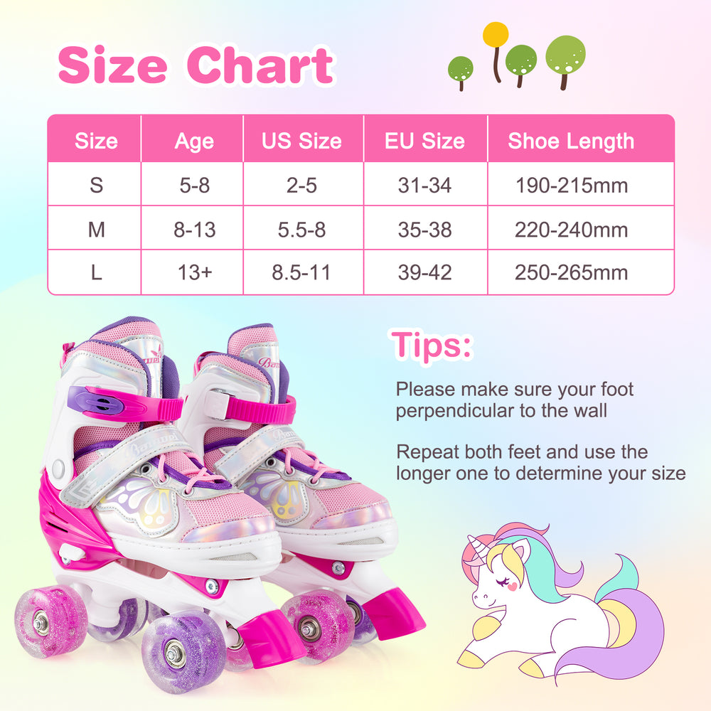 Kids roller skates in rose red with adjustable sizes, light-up wheels, and breathable mesh liner for safe, fun play.