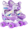 Kids roller skates in purple with adjustable sizes and light-up wheels, perfect for toddlers aged 3-4 for fun and.
