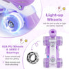 Adjustable kids roller skates in purple with light-up wheels, 82A PU material, and ABEC-7 bearings for smooth gliding.