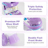 Kids roller skates in purple with adjustable sizes, light-up wheels, and triple safety protection for ages 5-7.