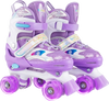 Kids roller skates in purple with light-up wheels, adjustable sizes, and triple safety protection for fun and secure.