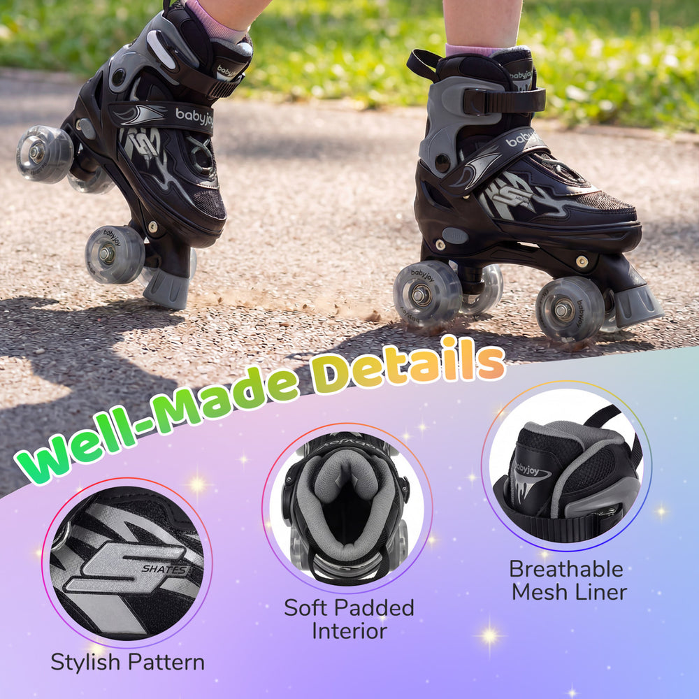 Kids roller skates featuring a stylish pattern, soft padded interior, and breathable mesh liner for comfort and support.