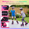 Kids roller skates in pink with adjustable buckles, light-up wheels, and secure laces for outdoor fun and safety.
