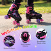Kids roller skates in pink with adjustable sizes, light-up wheels, and breathable mesh liner for outdoor fun.