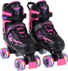 Adjustable pink kids roller skates with light-up wheels, designed for comfort and stability during skating sessions.
